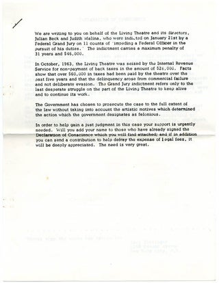 Item #39030 DEFENSE OF THE LIVING THEATRE