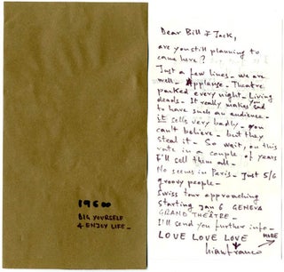 A group of six items, including autograph postcards + collage.