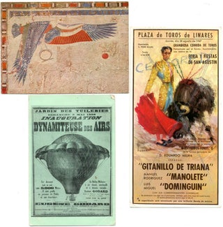 A group of six items, including autograph postcards + collage.