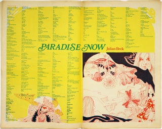 "Paradise Now" by Julian Beck, a two-colour centrespread with illustrations by John Hurford, in IT #35 (London: July 12-25, 1968).