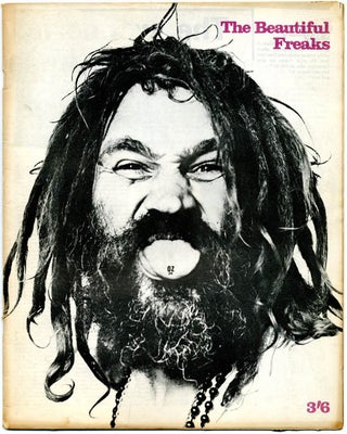 Original collage, untitled, c.1969 + Roundhouse flyer + Oz #24 with Robert Crumb poster.