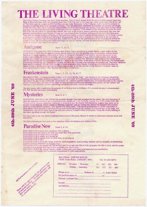 Item #39061 Original publicity and booking form for The Living Theatre at the Roundhouse, north...