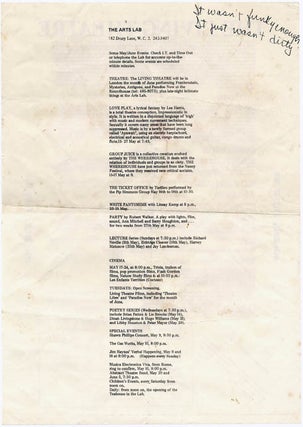 Original publicity and booking form for The Living Theatre at the Roundhouse, north London, June 1969.