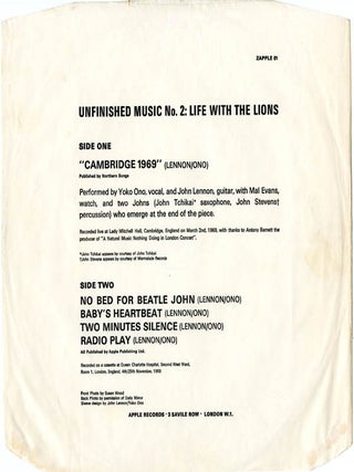 UNFINISHED MUSIC No. 2: LIFE WITH THE LIONS by John Lennon and Yoko Ono.