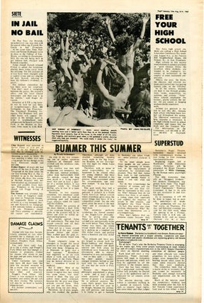 "Bummer This Summer", a 2pp. news article on the recent eviction of the final few members of the Olompali commune, in BERKELEY TRIBE #6 (Berkeley, CA: The Red Mountain Tribe, August 8, 1969).