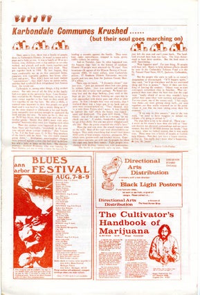 "Karbondale Communes Krushed", a half-page article on the police raid on the Carbondale commune and Mr. Natural Food Store, in CHICAGO SEED Vol. 5, #8 (Chicago: July 1970).