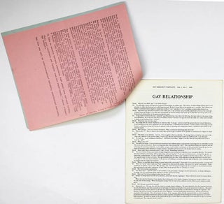 Gay Community Pamphlets #1-6 (all published?), produced by Hop Brook, a separatist gay male commune founded on land near New Salem, Massachussetts in the early-mid 1970s.