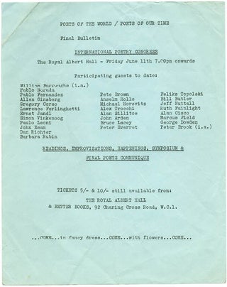 Item #39349 POETS OF THE WORLD/POETS OF OUR TIME Final Bulletin. INTERNATIONAL POETRY INCARNATION