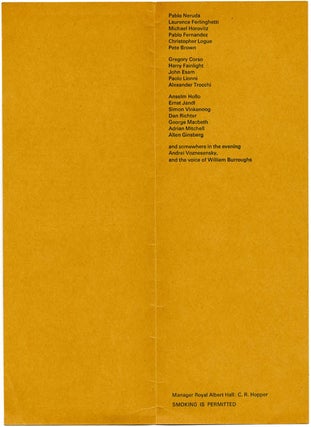 Original programme for the landmark gathering compered by Alexander Trocchi at the Royal Albert Hall on June 11, 1965.