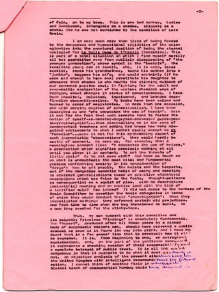 An 11pp. typescript (carbon) of Alexander Trocchi's essay concerning the Brain Committee, the Brain Report and his own heroin addiction (London, July 1966).