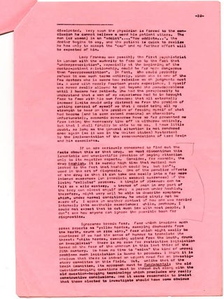 An 11pp. typescript (carbon) of Alexander Trocchi's essay concerning the Brain Committee, the Brain Report and his own heroin addiction (London, July 1966).