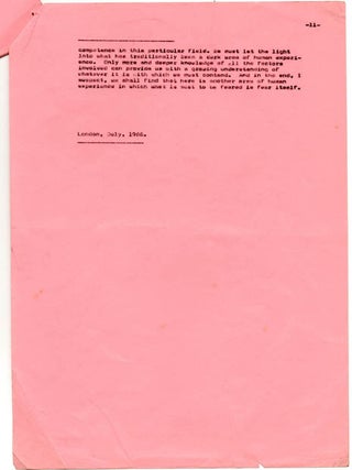 An 11pp. typescript (carbon) of Alexander Trocchi's essay concerning the Brain Committee, the Brain Report and his own heroin addiction (London, July 1966).