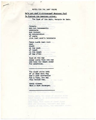 A group of four typescript poems (carbon) by Alexander Trocchi, originally sent to the editor of International Times, Bill Levy, c. September 1967.