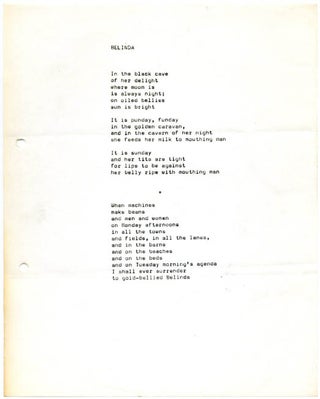 A group of 4 typescript poems by Alexander Trocchi, accompanied by a typed letter signed to the editor of Suck, Bill Levy, dated June 28, 1972 (97 words).
