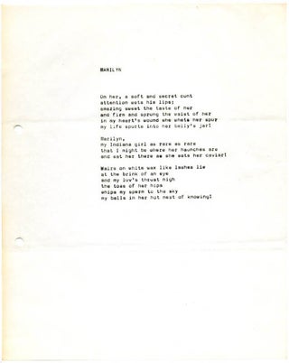 A group of 4 typescript poems by Alexander Trocchi, accompanied by a typed letter signed to the editor of Suck, Bill Levy, dated June 28, 1972 (97 words).