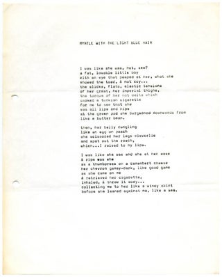 A group of 4 typescript poems by Alexander Trocchi, accompanied by a typed letter signed to the editor of Suck, Bill Levy, dated June 28, 1972 (97 words).