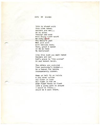 A group of 4 typescript poems by Alexander Trocchi, accompanied by a typed letter signed to the editor of Suck, Bill Levy, dated June 28, 1972 (97 words).