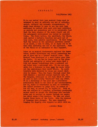 CHANGE/1. Detroit: Artists' Workshop Press, Fall/Winter 1965.