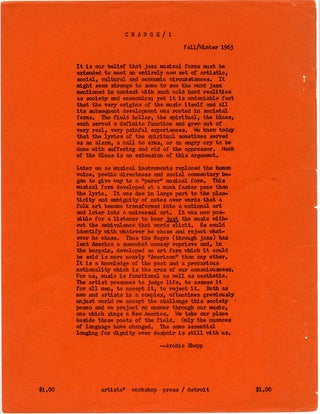 CHANGE/1. Detroit: Artists' Workshop Press, Fall/Winter 1965.