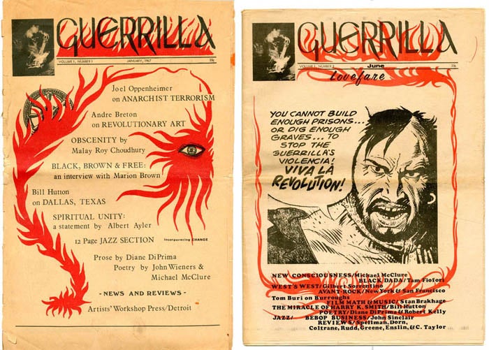 Item #39381 GUERRILLA - A Monthly Newspaper of Contemporary Kulchur #1 & 2 (all published). Detroit: Artists' Workshop Press, January [actually February] 1967 and June 1967.