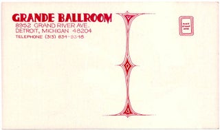 Original Grande Ballroom postcard designed by Gary Grimshaw announcing the Psychedelic Stooges as support for Love and the Crazy World of Arthur Brown, June 1, 1968.