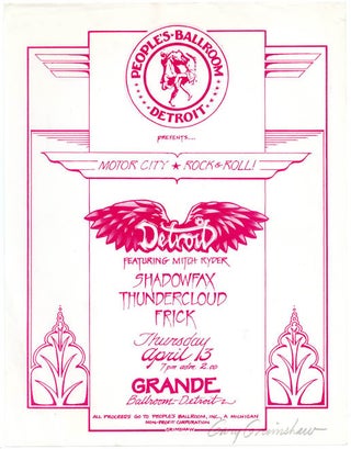Item #39390 MOTOR CITY ROCK & ROLL! Original handbill designed by Gary Grimshaw announcing...