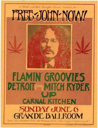 Item #39398 FREE JOHN NOW! Large handbill designed by Gary Grimshaw announcing a benefit concert...
