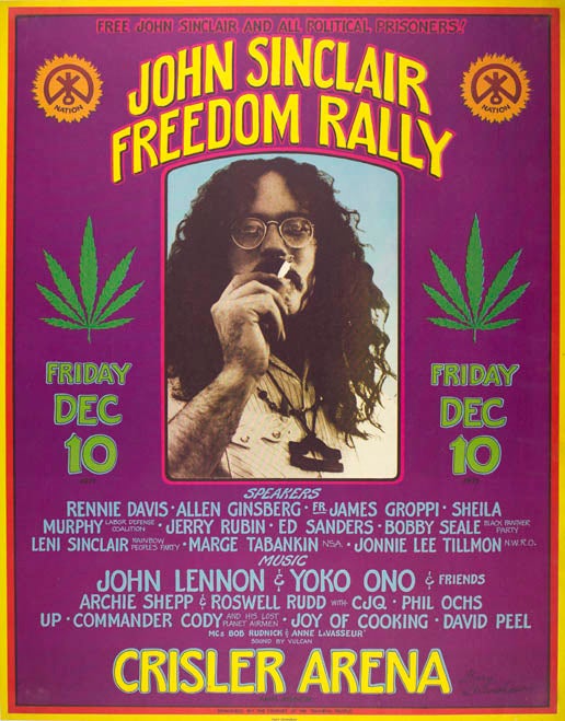 Item #39401 JOHN SINCLAIR FREEDOM RALLY. Original poster designed by Gary Grimshaw announcing a benefit concert for John Sinclair at the Crisler Arena, Ann Arbor, Michigan, December 10, 1971.