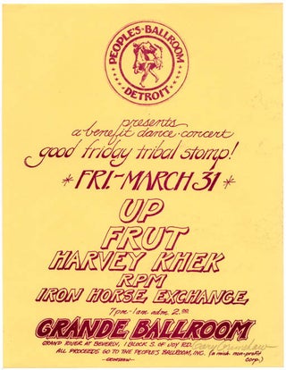 Item #39404 GOOD FRIDAY TRIBAL STOMP! Original handbill designed by Gary Grimshaw announcing Up,...