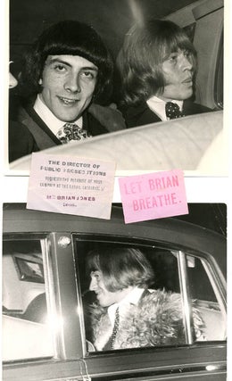 Item #39458 Two original 8x10 press photographs together with two exceedingly rare stickers...