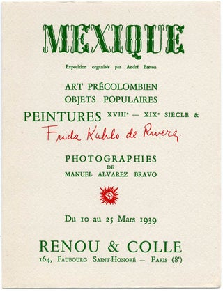 Item #39459 Mexique - Exposition organisée par André Breton. Frida KAHLO
