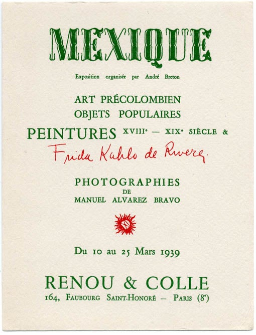 Item #39459 Mexique - Exposition organisée par André Breton. Frida KAHLO.