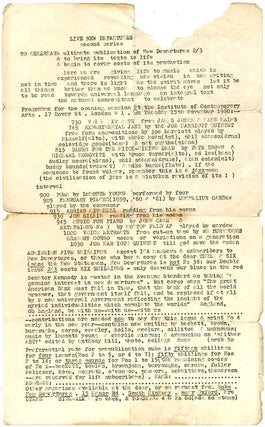 A group of 14 publicity items dating from between 1960 and 1967 promoting Live New Departures, the series of touring poetry, folk and jazz happenings organised by Michael Horovitz and Pete Brown from 1959 onwards.