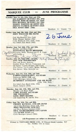 A group of 14 publicity items dating from between 1960 and 1967 promoting Live New Departures, the series of touring poetry, folk and jazz happenings organised by Michael Horovitz and Pete Brown from 1959 onwards.