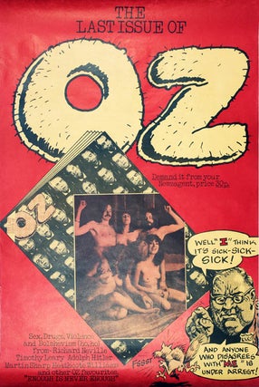 Item #39479 A promotional poster announcing the last issue of Oz magazine (London: November...
