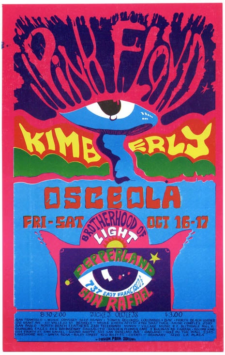 Item #39481 Original cardstock handbill announcing Pink Floyd's shows at Pepperland, San Rafael, October 16-17, 1970. PINK FLOYD.
