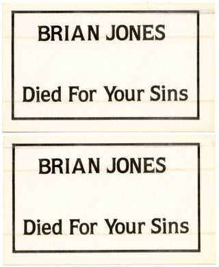 An original flyer announcing 'Psychic Youth World Mission' with PTV and others at the Hackney Empire, London, July 3, 1987, 'Brian Jones Day' (Jones died on 3rd July, 1969) + 2 original unused 'Brian Jones Died For Your Sins' stickers.