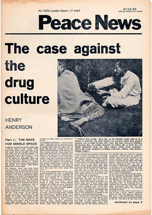 Item #39527 "The Case Against The Drug Culture" (3pp.), in PEACE NEWS #1603 (London: March 17, 1967). Henry ANDERSON.