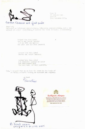 Item #39536 Two letters from Sinclair Beiles to playwright, future head shop proprietor and...