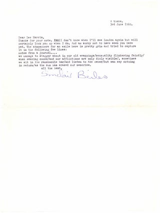 Two letters from Sinclair Beiles to playwright, future head shop proprietor and publisher of Home Grown magazine (and fellow South African), Lee Harris.