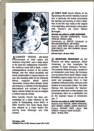 CAIN’S FILM and MARIHUANA MARIHUANA. Two Films by Jamie Wadhawan with Alexander Trocchi.