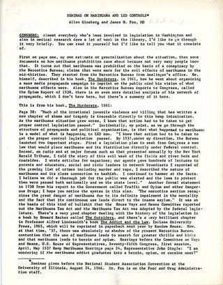 Item #39566 Seminar on Marihuana and LSD Controls. Allen GINSBERG