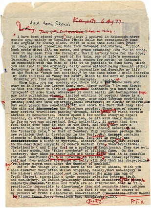 Item #39580 Two typed aerogramme letters signed, the first to Lee Harris, editor of Home Grown...