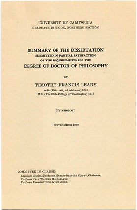 Item #39590 Summary of the Dissertation… for the Degree of Doctor of Philosophy (in)...