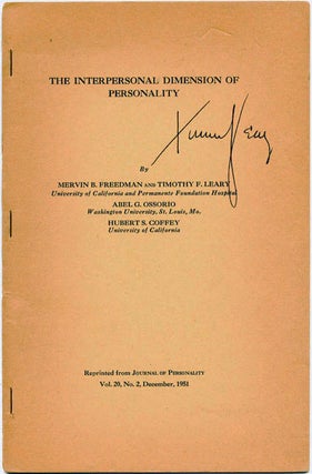 Item #39591 The Interpersonal Dimension of Personality. Timothy LEARY