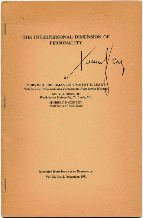 Item #39591 The Interpersonal Dimension of Personality. Timothy LEARY.