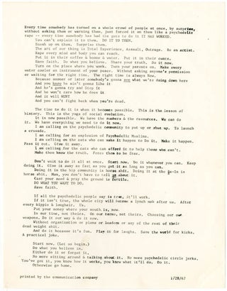 Item #39607 An original handbill printing an anonymously written polemic by Chester Anderson,...