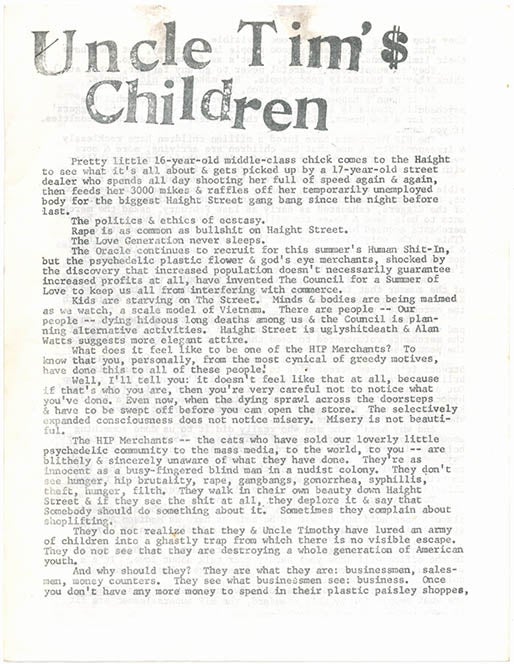 Item #39608 Uncle Tim’$ Children. Timothy LEARY.
