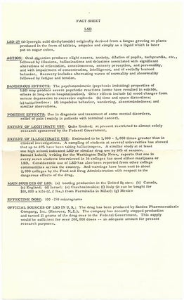 Statement of Senator Thomas J. Dodd (D-Conn.), Chairman Special Senate Judiciary Subcommittee on Narcotics on S. 2152, “The Narcotic Addict Rehabilitation Act of 1965”, May 12, 1966 + Fact Sheet - LSD.