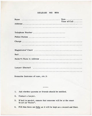 A small group of items relating to Release, the drug advice and referral agency co-founded in London in July 1967 by Caroline Coon.